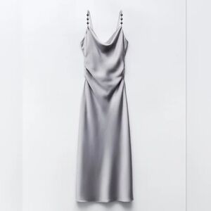 Zara Classic Elegant Silver Satin Dress